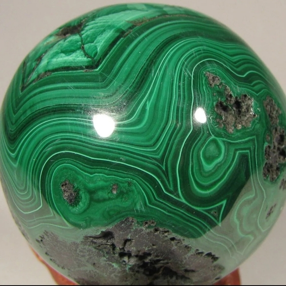2.1" MALACHITE Gemstone Sphere Ball w/ Stand - Congo, Africa - 53mm - Picture 11 of 11